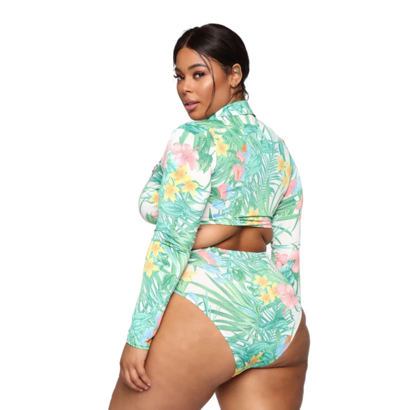 Sexy Women Plus Size Long Sleeve Bikini Set