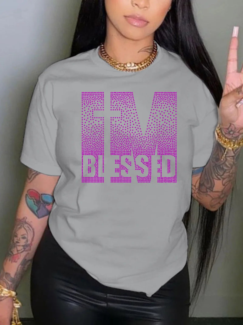 Plus Size Rhinestone Decor T-Shirt