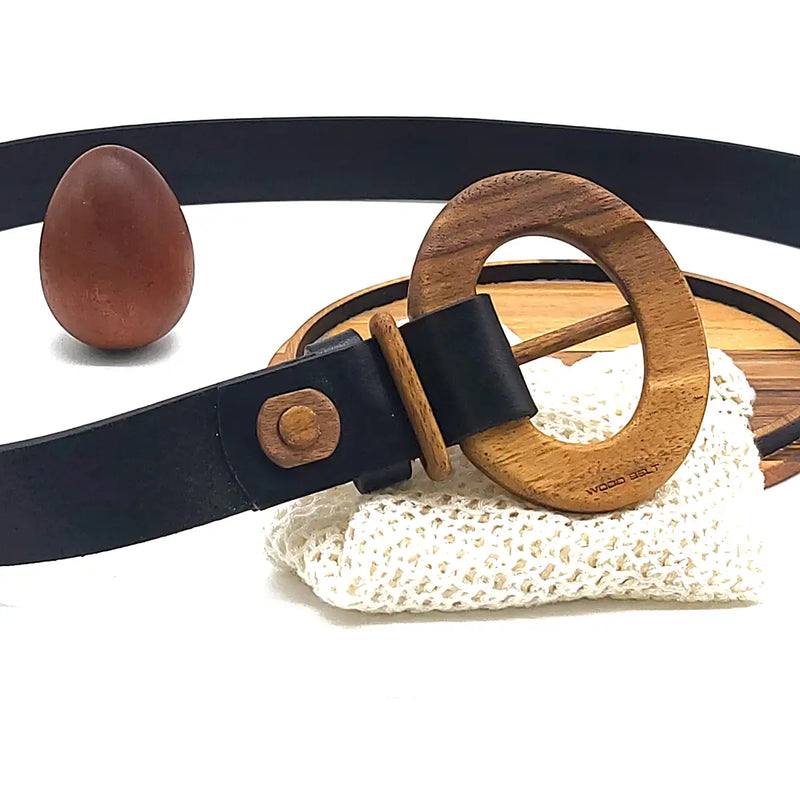 Luxury Women's Leather Wood Belt