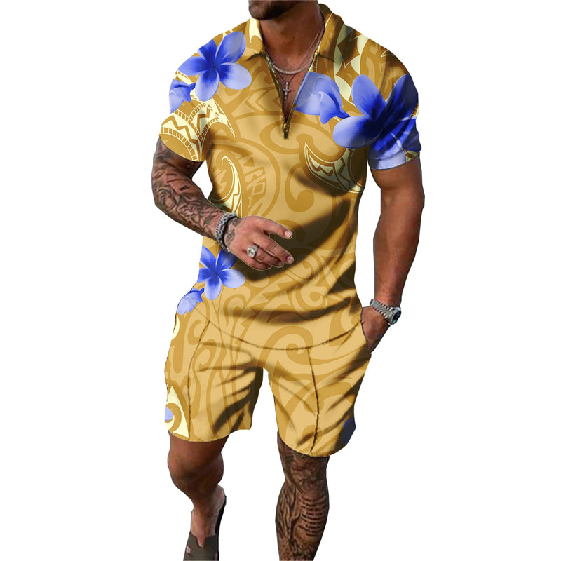 Custom Polynesian Print Polo Set