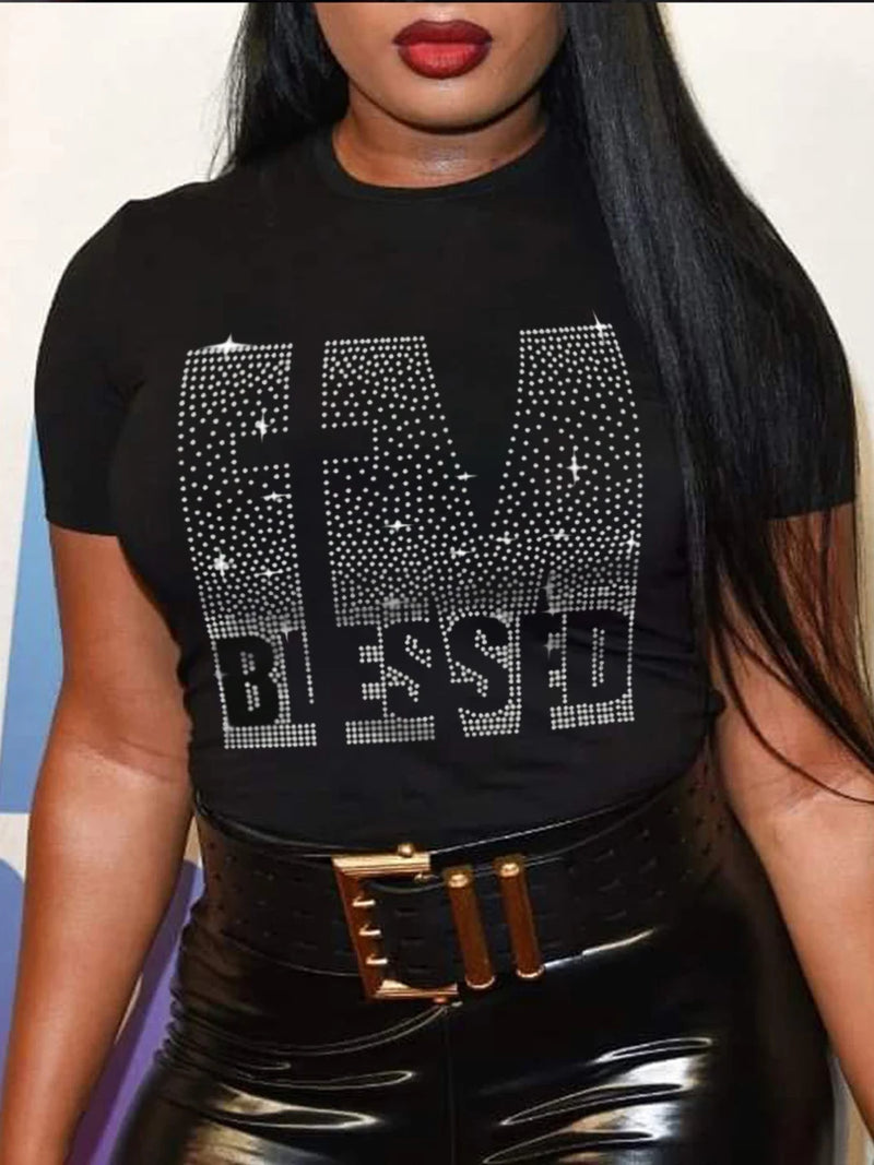 Plus Size Rhinestone Decor T-Shirt