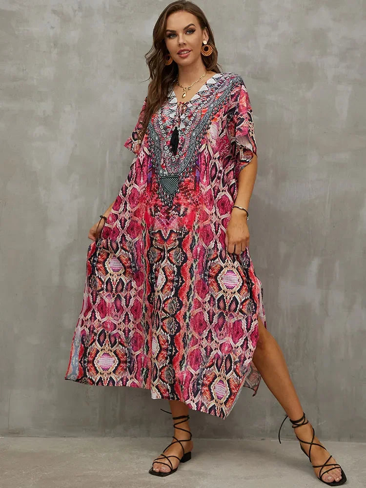 Casual V-Neck Half Sleeve Maxi Dress