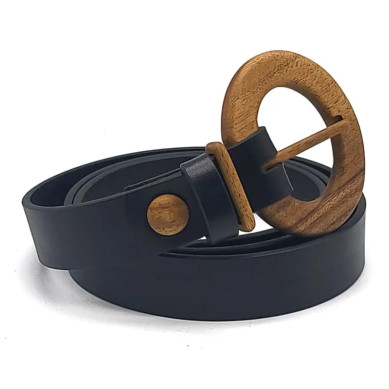 Luxury Women's Leather Wood Belt