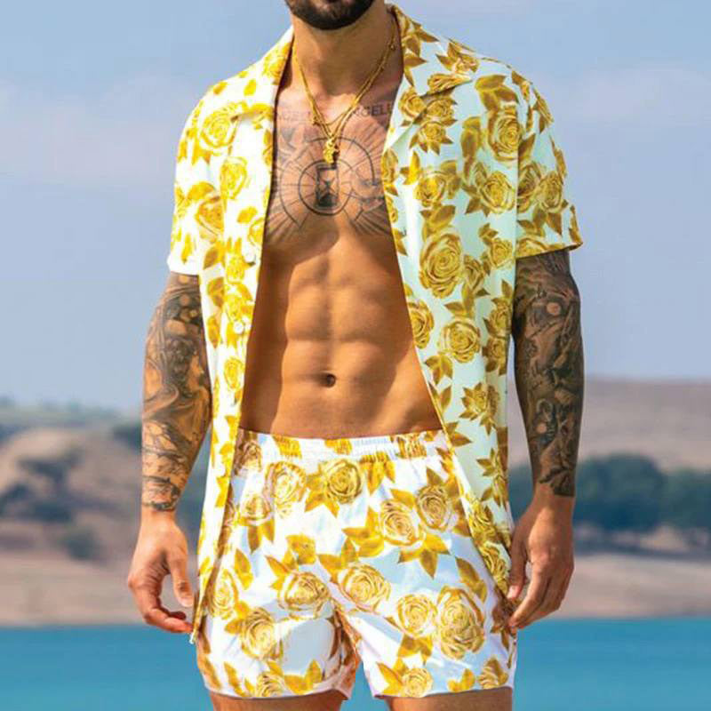 Men Short Sleeve Beach Streetwear Suit