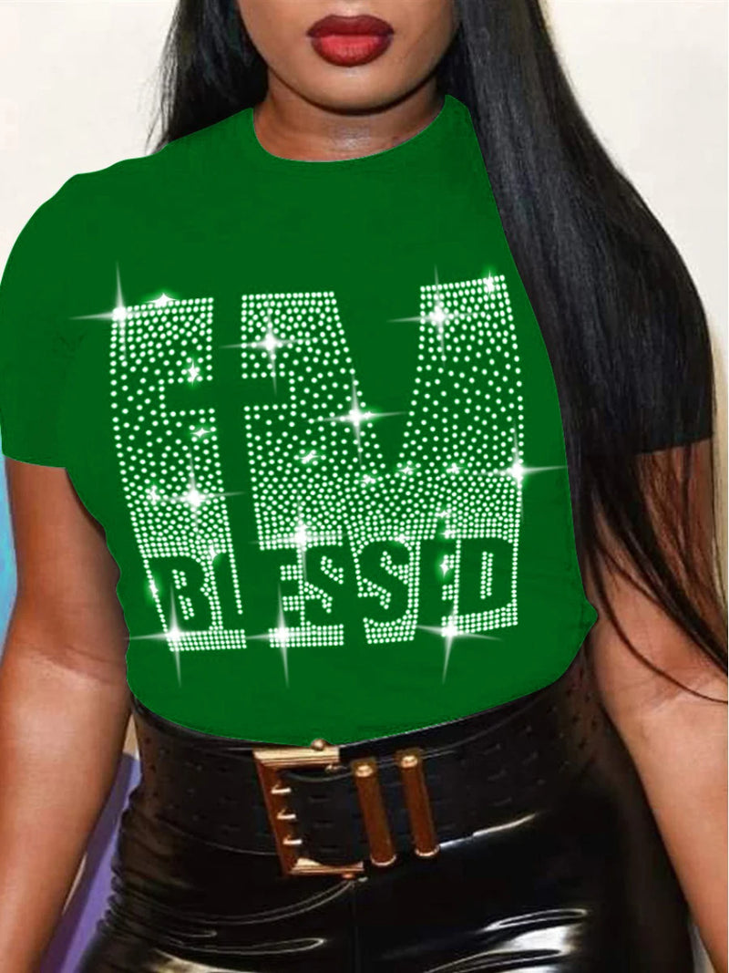 Plus Size Rhinestone Decor T-Shirt