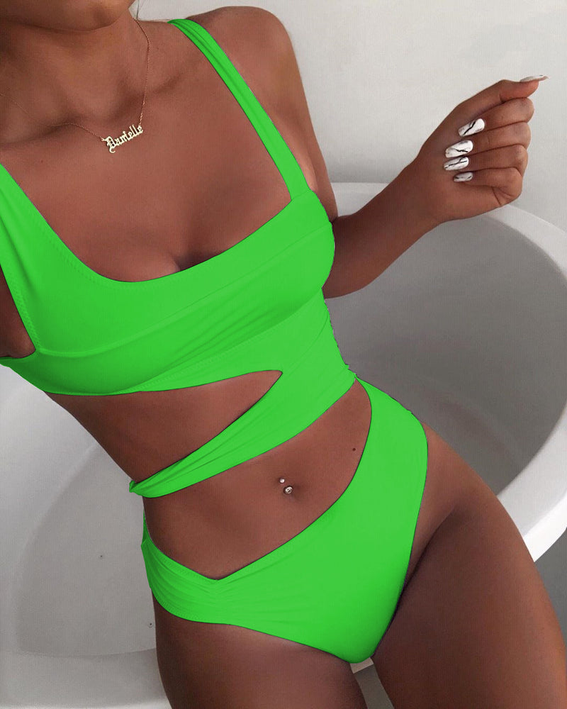 Solid Color One Piece Beachwear Bikini