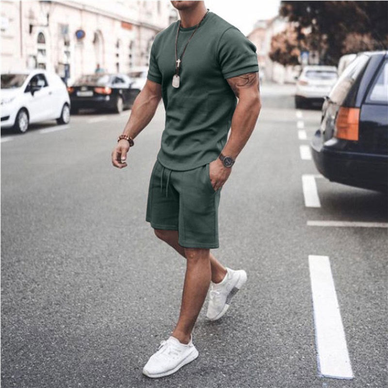 Solid Men Casual Short Sleeve Tracksuit