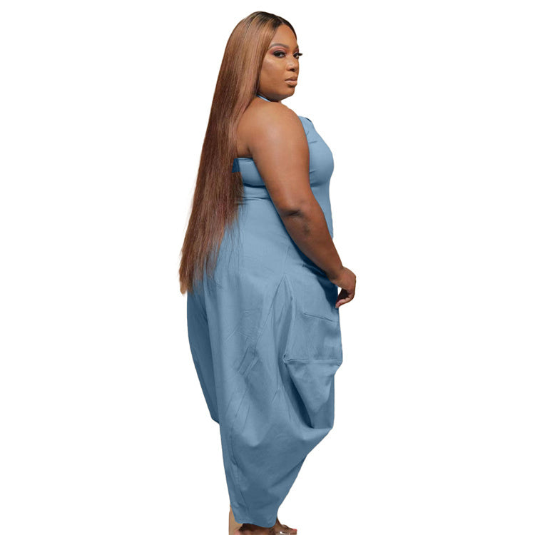 Women's Plus Size Pure Color Jumpsuit