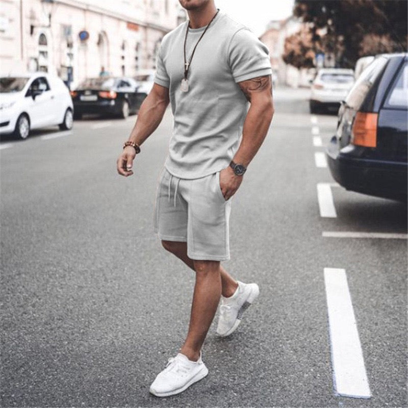 Solid Men Casual Short Sleeve Tracksuit