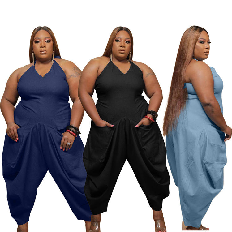 Women's Plus Size Pure Color Jumpsuit