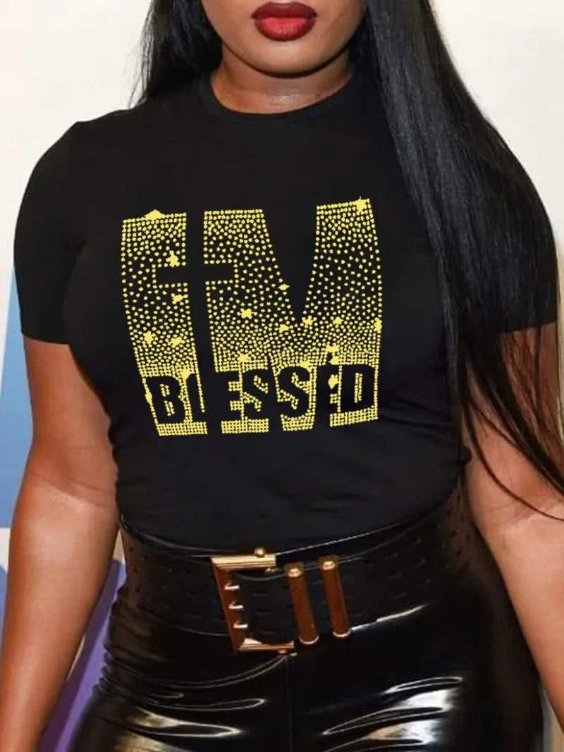 Plus Size Rhinestone Decor T-Shirt