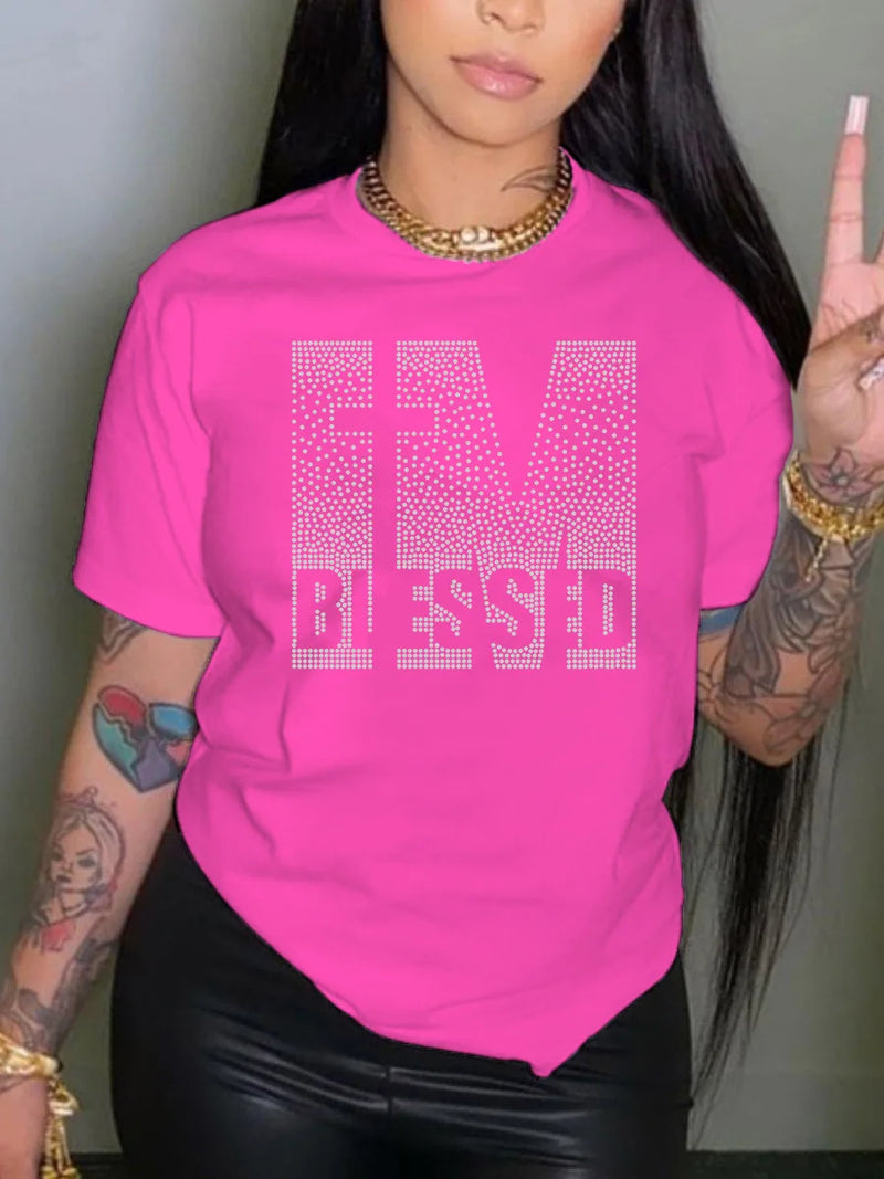 Plus Size Rhinestone Decor T-Shirt