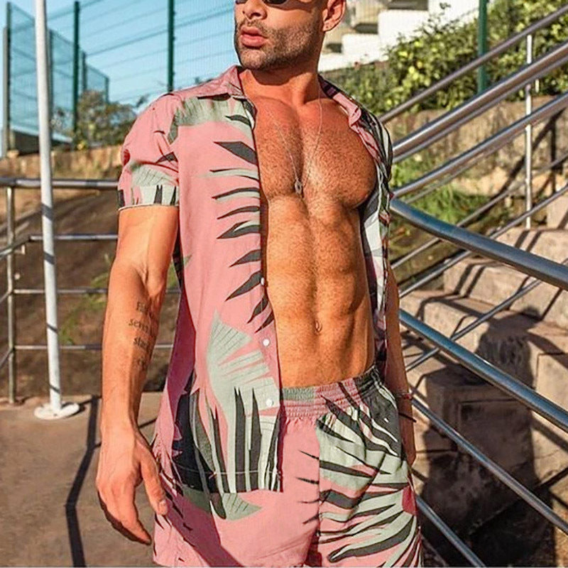 Men Short Sleeve Beach Streetwear Suit