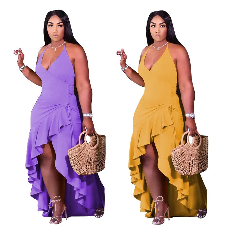 Casual Party Solid Ruffle New Maxi Dress