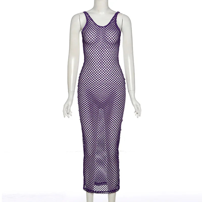 Women Sexy Spaghetti Strap Net Dress