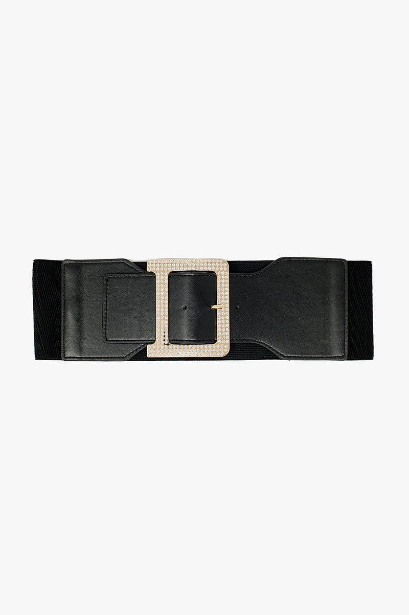 Elastic Black Belt With Rhinestone