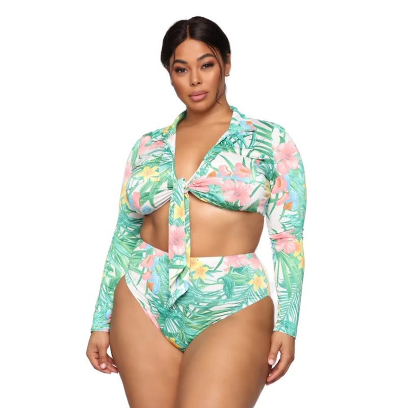 Sexy Women Plus Size Long Sleeve Bikini Set