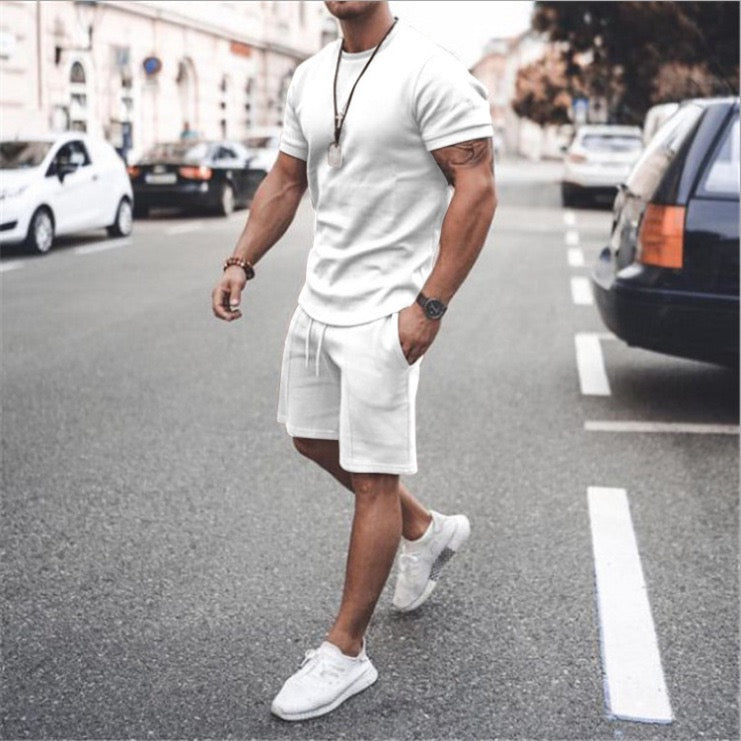 Solid Men Casual Short Sleeve Tracksuit