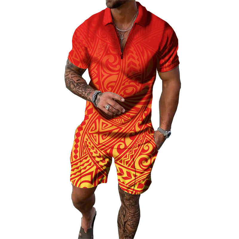 Custom Polynesian Print Polo Set