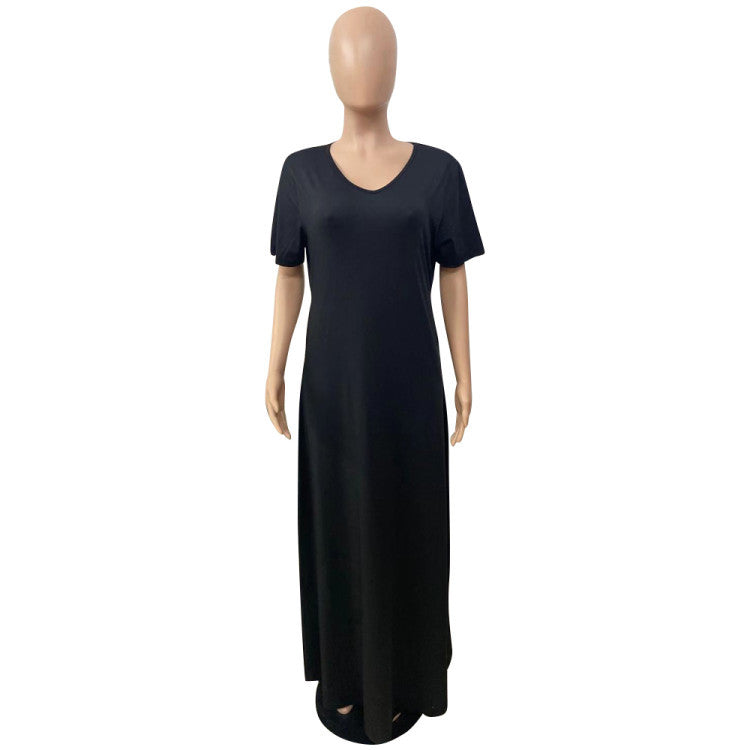 Summer Casual Black T-shirt Maxi Dress