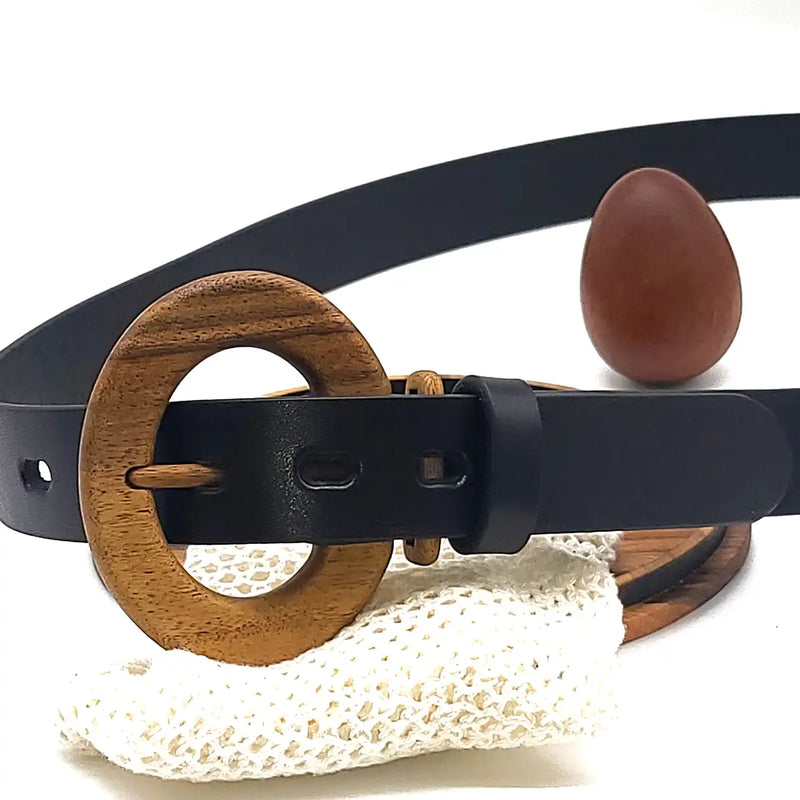 Luxury Women's Leather Wood Belt