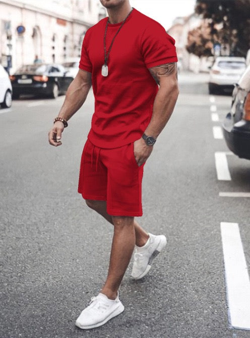 Solid Men Casual Short Sleeve Tracksuit