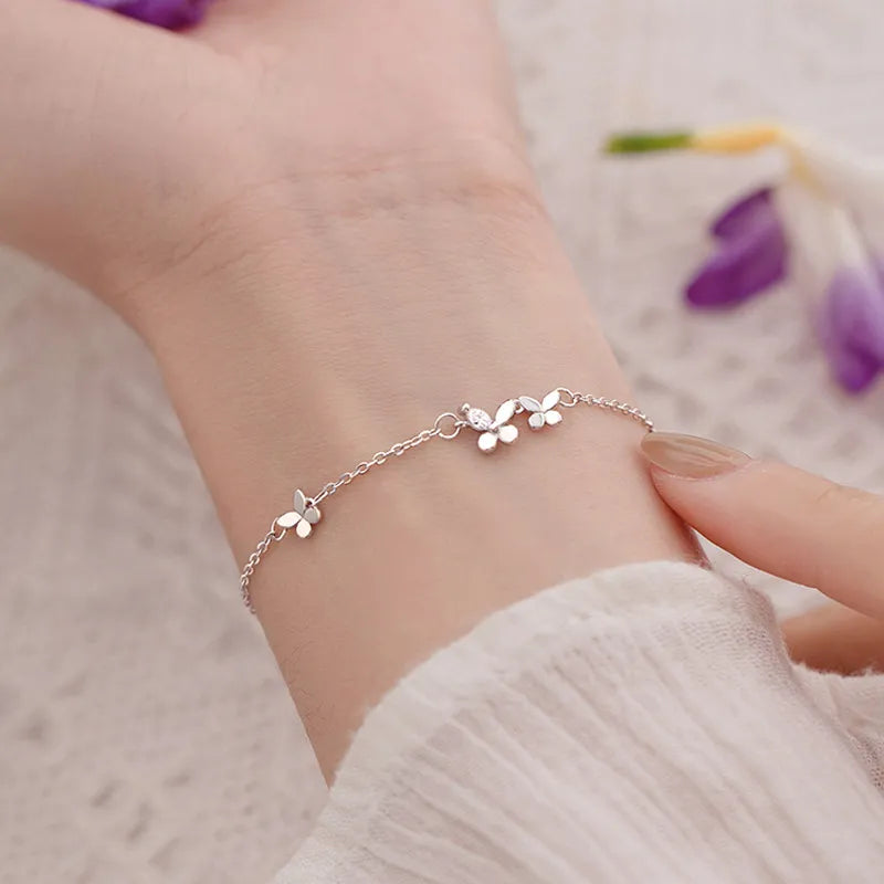 Women's  Silver Diamond-Studded Butterfly Bracelet