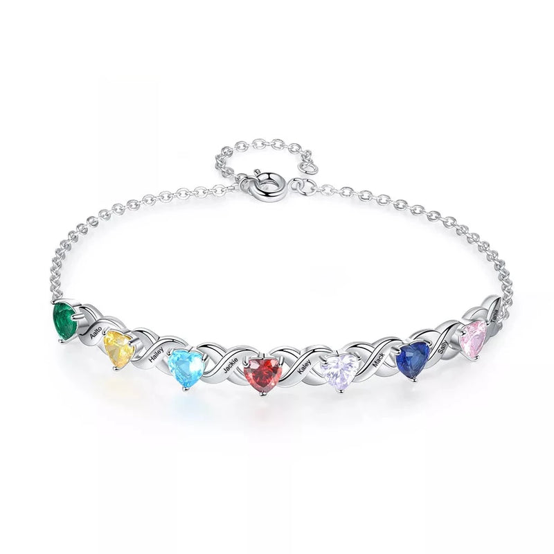 Inlaid 2-7 Heart Birthstone Bracelets