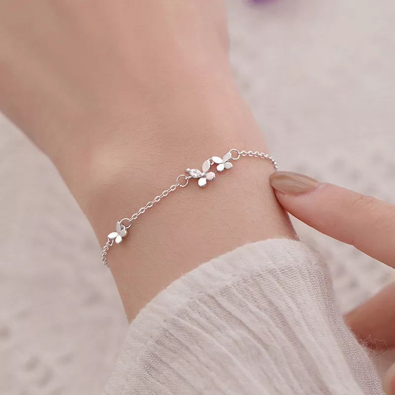 Women's  Silver Diamond-Studded Butterfly Bracelet