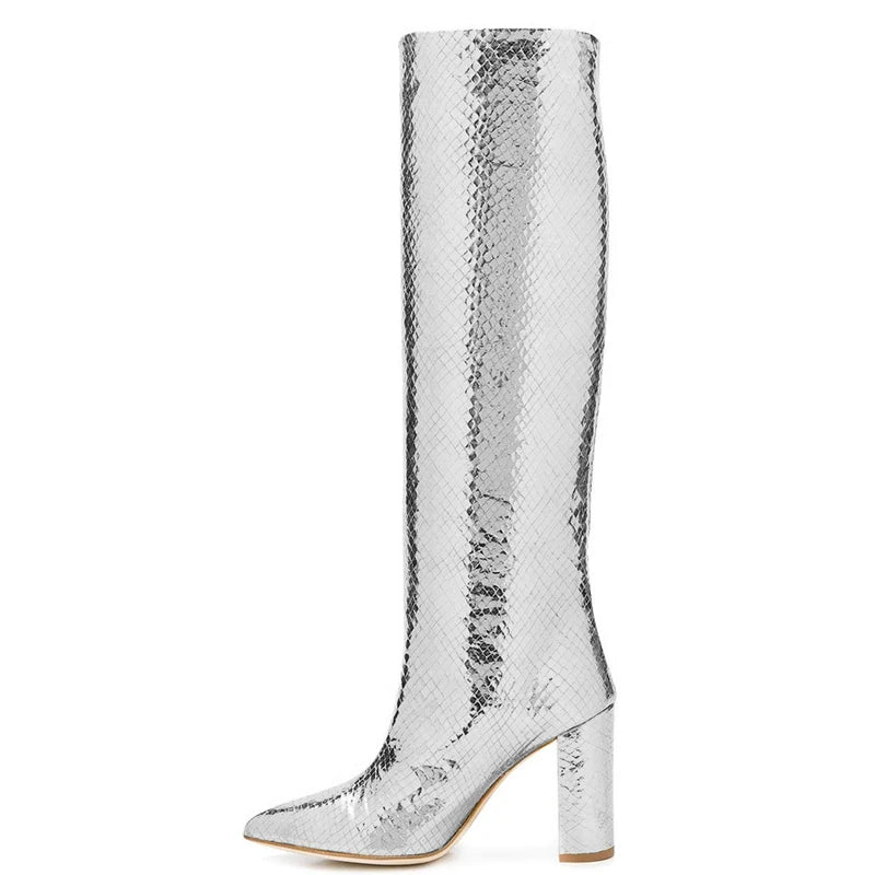 Glossy Gold Knee High Boots