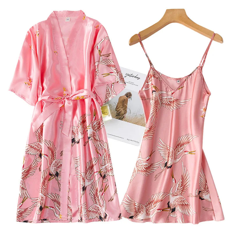 Sexy Print Crane Nightdress