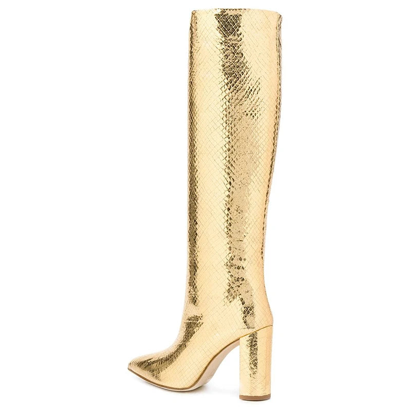 Glossy Gold Knee High Boots