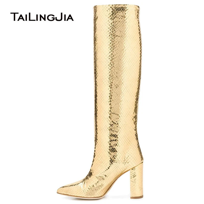 Glossy Gold Knee High Boots