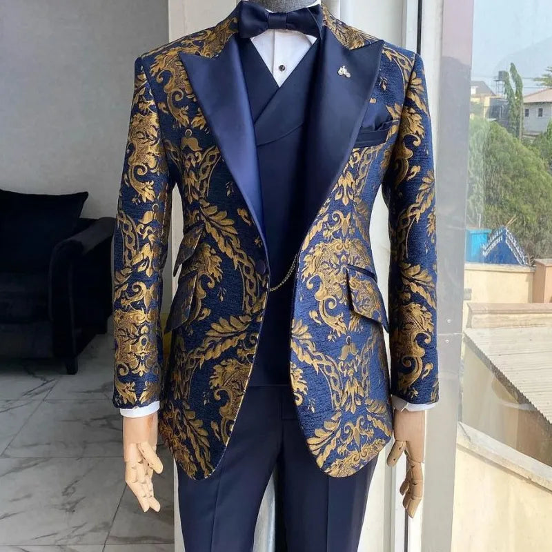 Floral Jacquard Tuxedo Suits