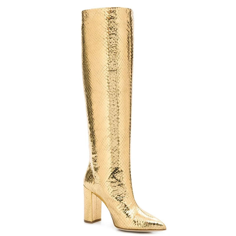 Glossy Gold Knee High Boots