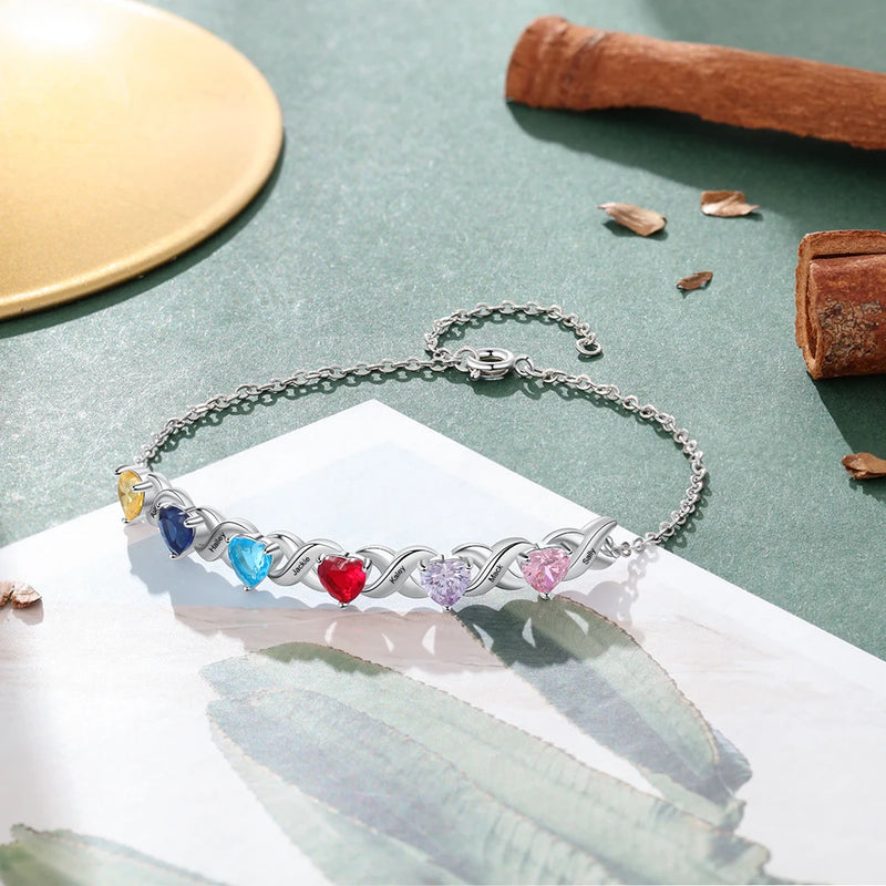 Inlaid 2-7 Heart Birthstone Bracelets