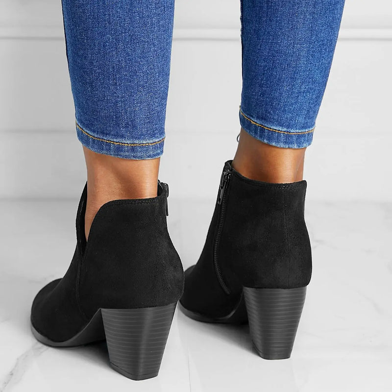 Round Head Thick Heel Ankle Boots