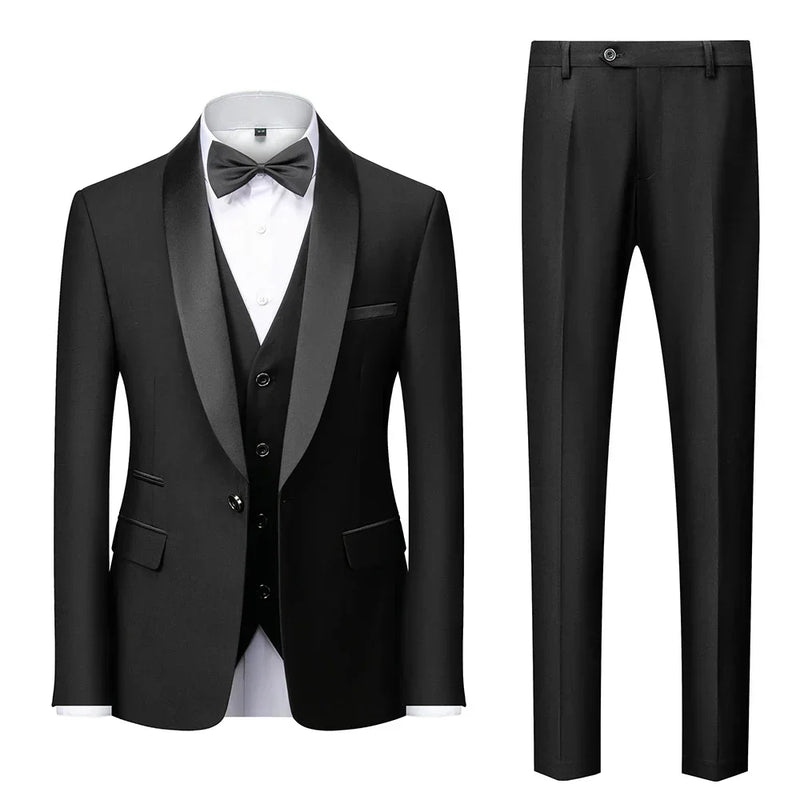 Men Marriage Color Black Collar Suits