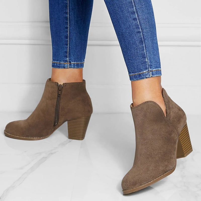 Round Head Thick Heel Ankle Boots