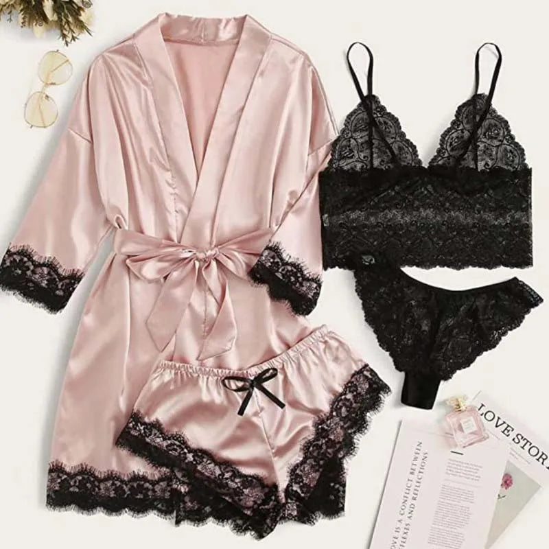 4 Pieces Woman Sleepwear Pajamas Set