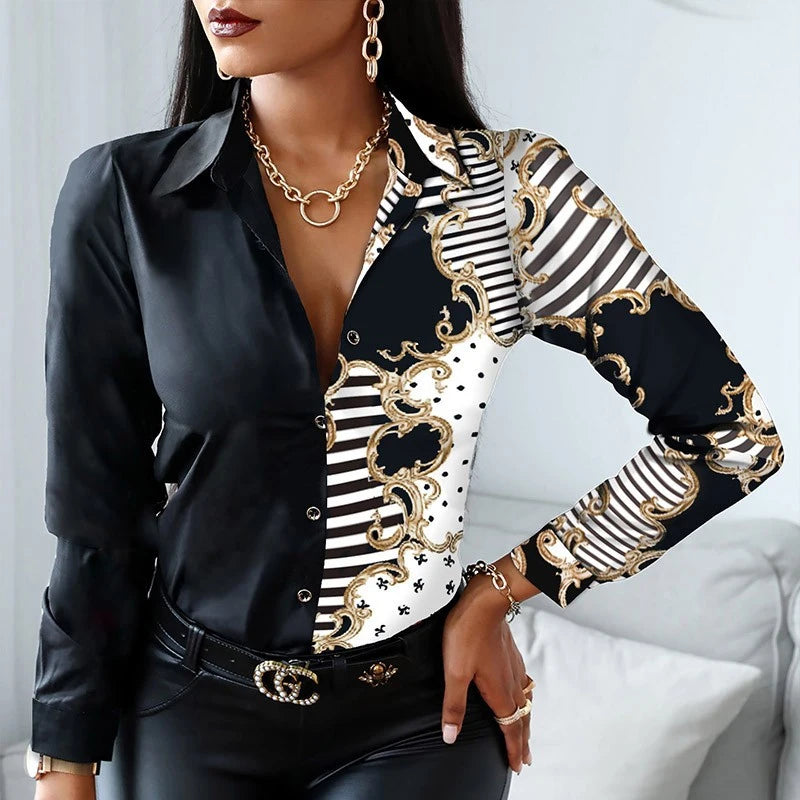 Office Lady Turn Leopard Print Blouse