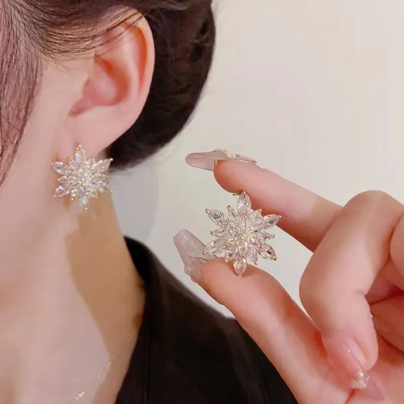 Luxury Crystal Flower Stud Earrings