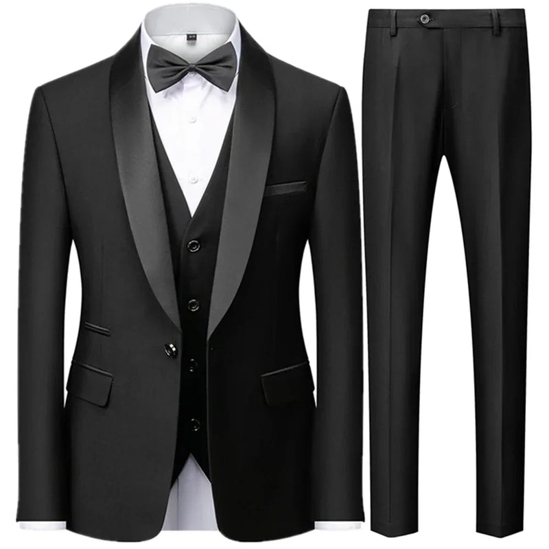 Men Marriage Color Black Collar Suits