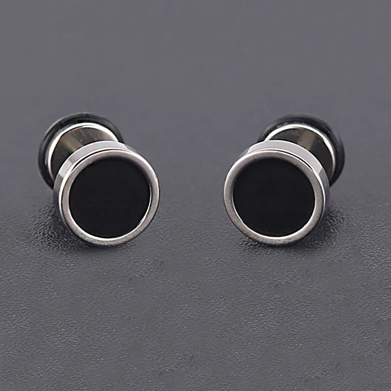 Round Black Oil Drip Stud Earrings