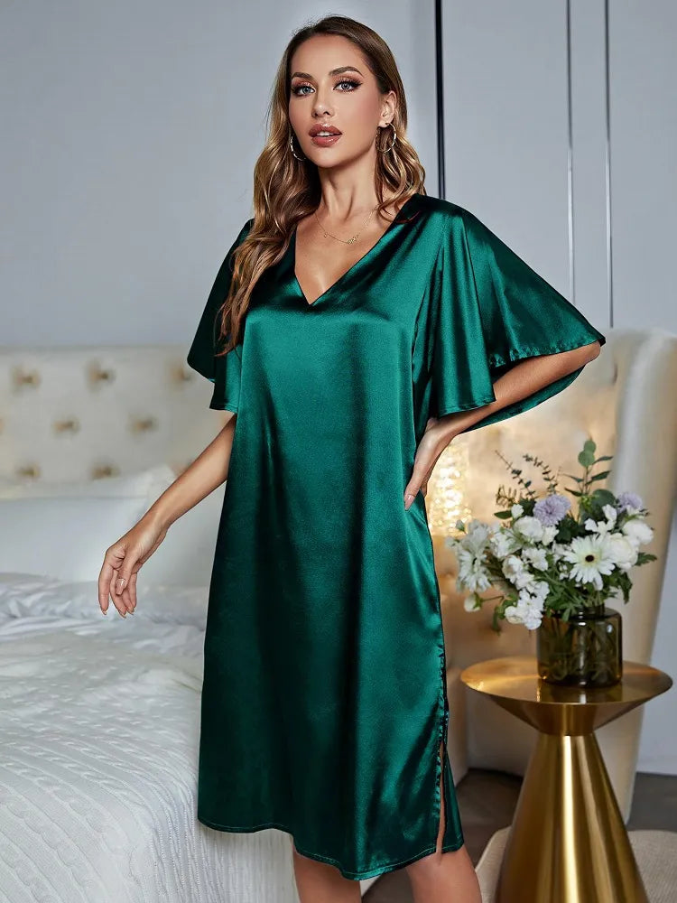 Loose Casual Sexy Silk Sleepwear