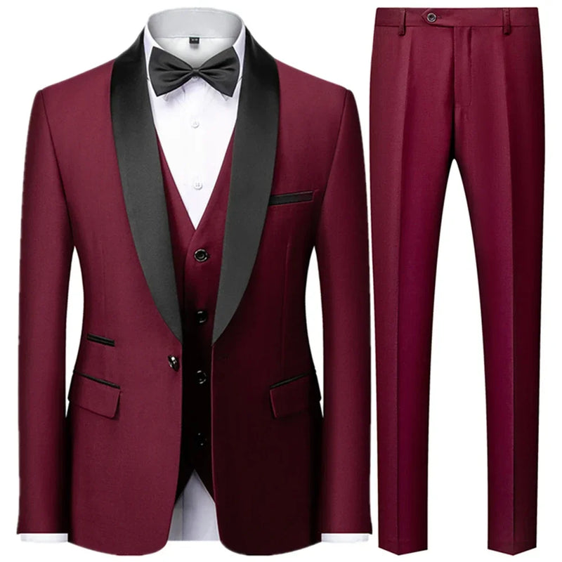 Men Marriage Color Black Collar Suits