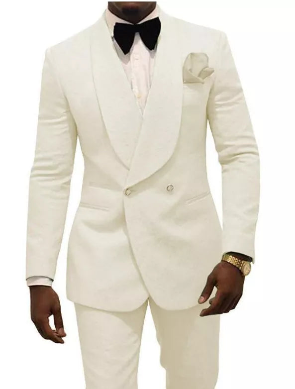 White Groom Tuxedos Shawl Lapel Suits