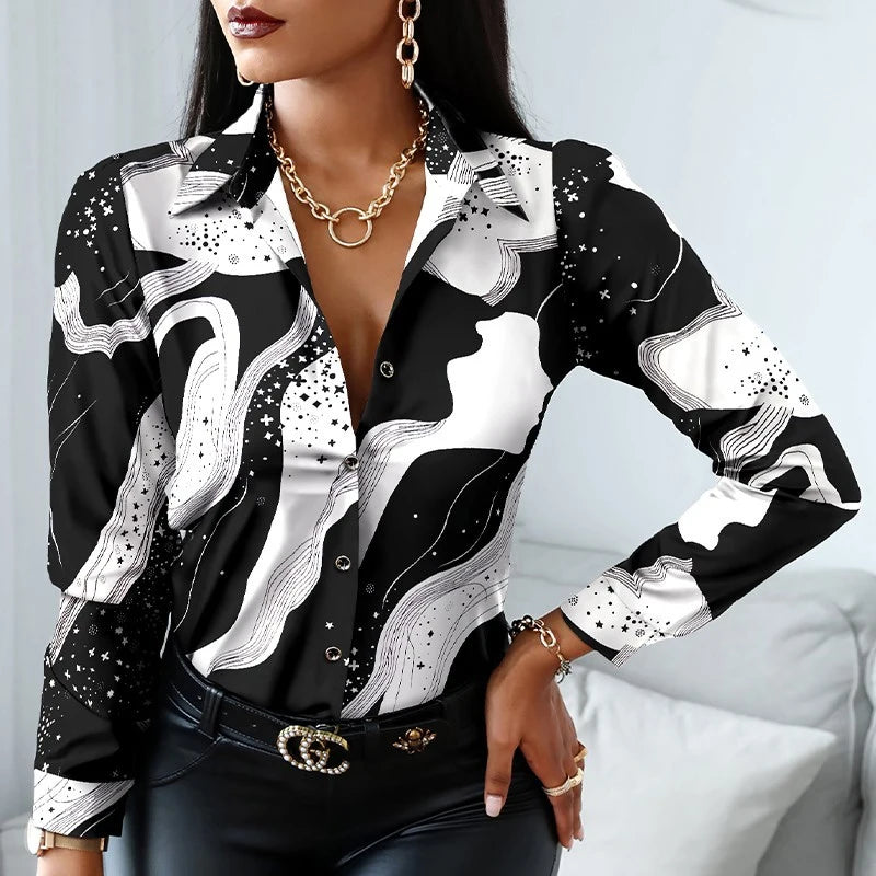 Office Lady Turn Leopard Print Blouse