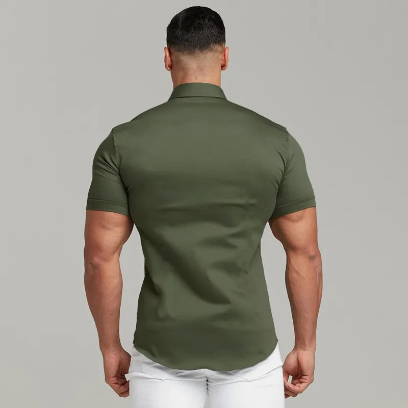 Men Fashion Super Slim Fit Short Sleeve Shirts