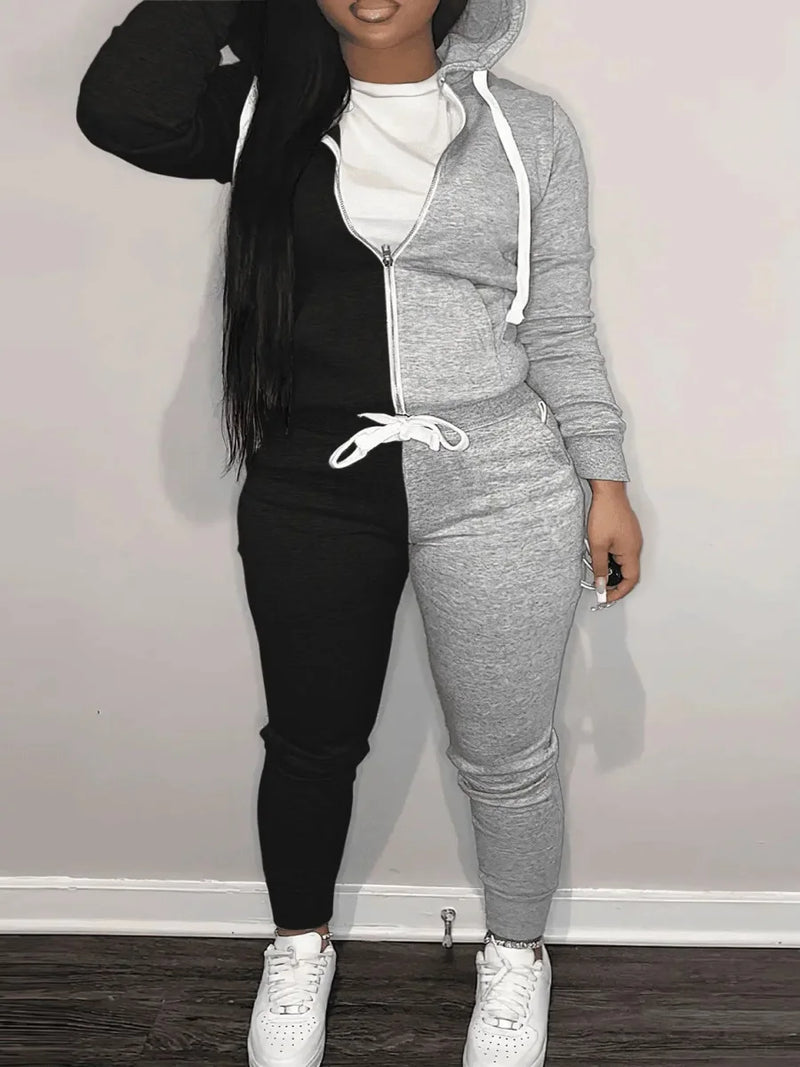 Sweat Heart Zipper Up Tracksuit Set